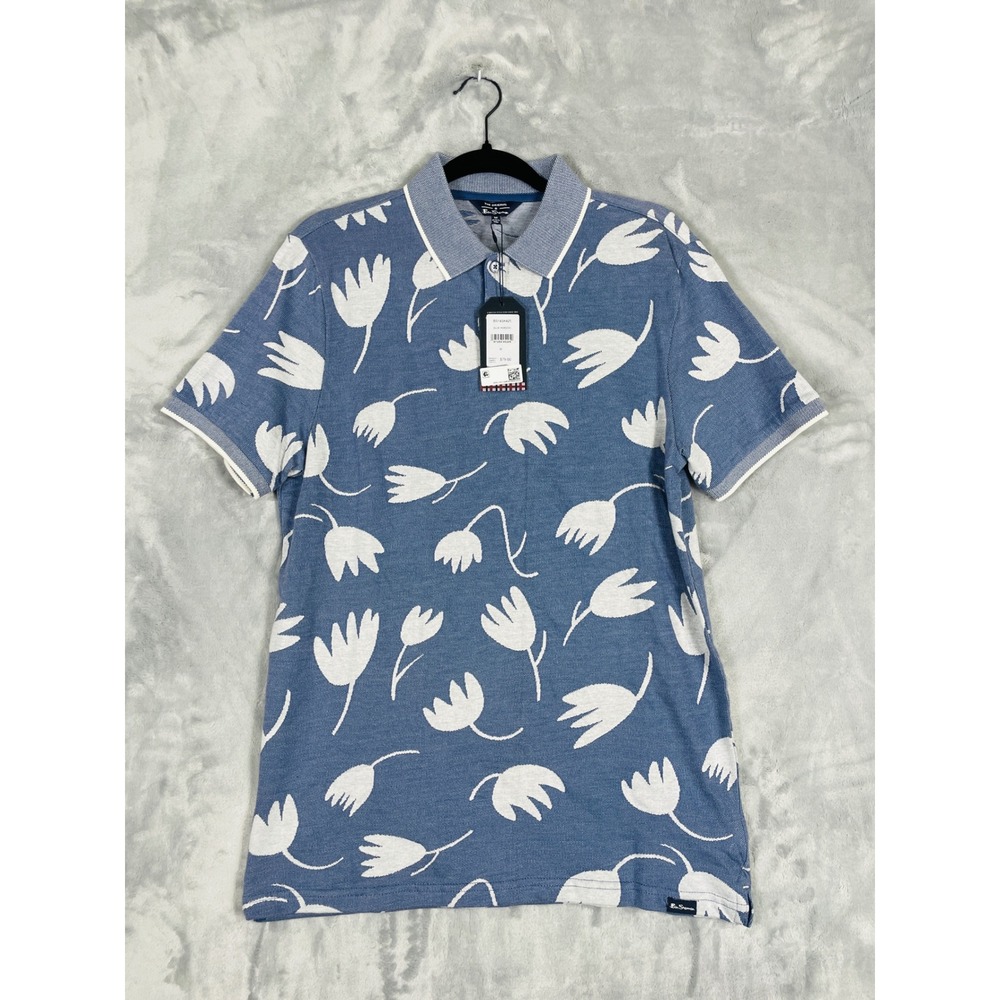 Ben Sherman Polo Shirt Mens M Blue NWT Floral Short Sleeve BS14SK425 Horizo $79